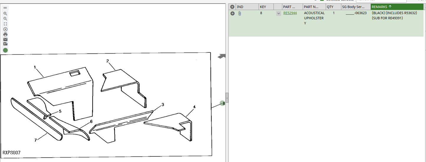 John Deere A-K64230 CAB UPHOLSTERY