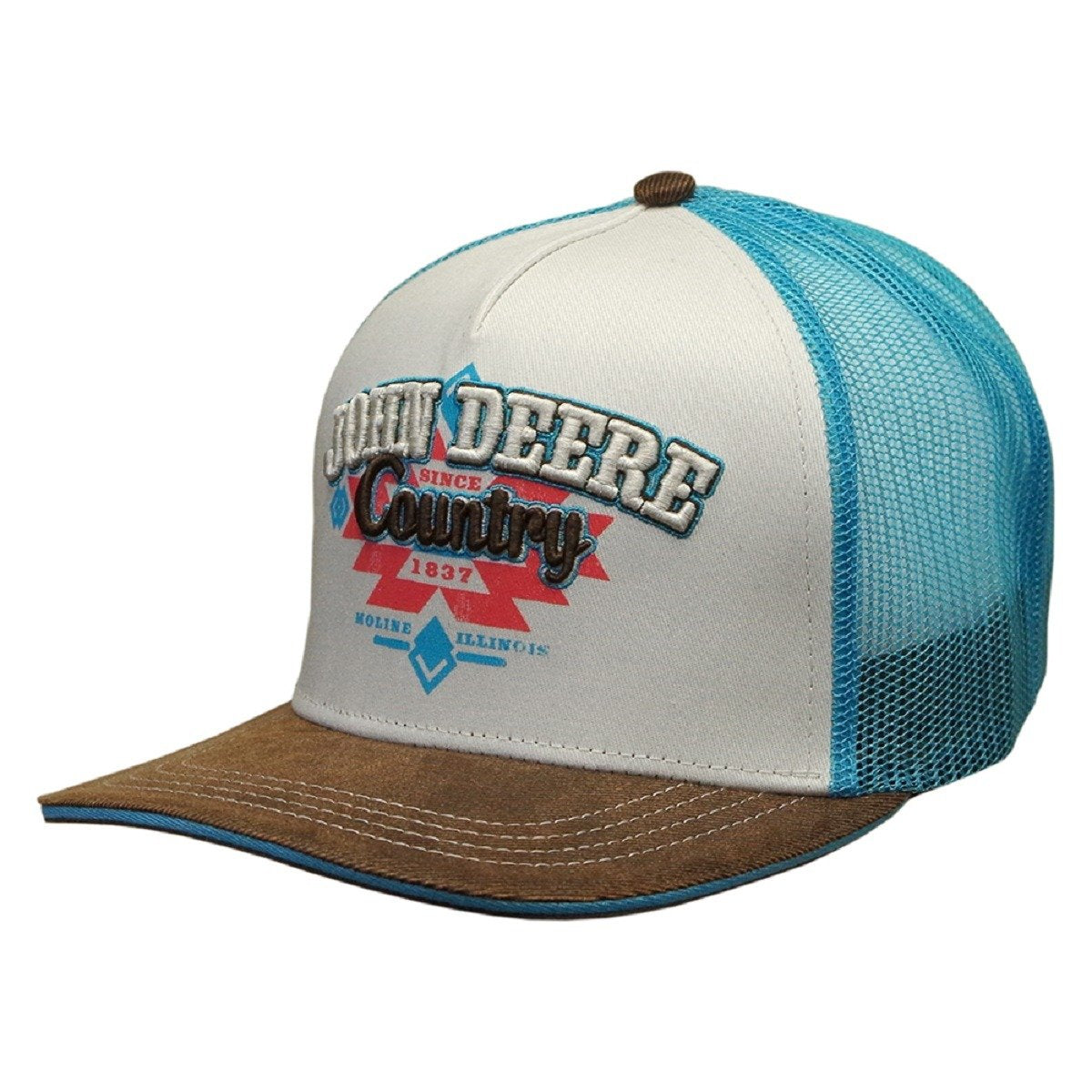 John Deere Ivory & Turquoise Mesh Back Hat - Nelson Motors & Equipment