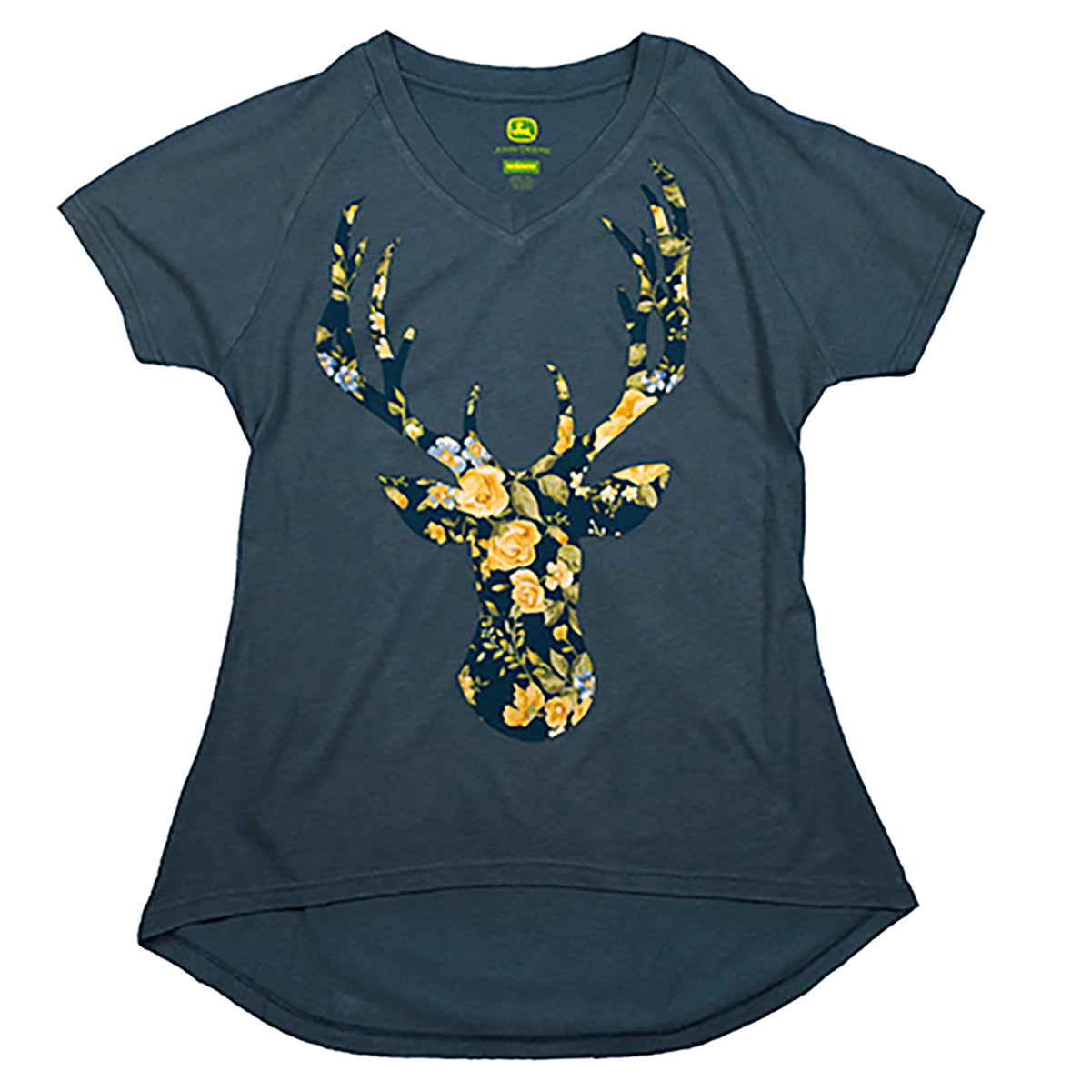 Women's Navy John Deere V-Neck Floral Deere Tee - Nelson Motors & Equipment