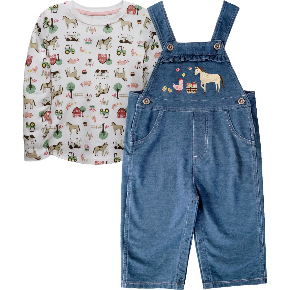 John Deere Girls Infant Farm Animals Overall Set