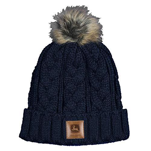 Women's John Deere Navy Cable Knit Toque with Faux Pom Pom