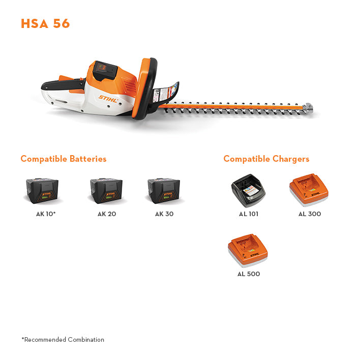 Stihl HSA56 Hedge Trimmer W/AK10 Battery & AL101 Battery Charger - Nelson Motors & Equipment