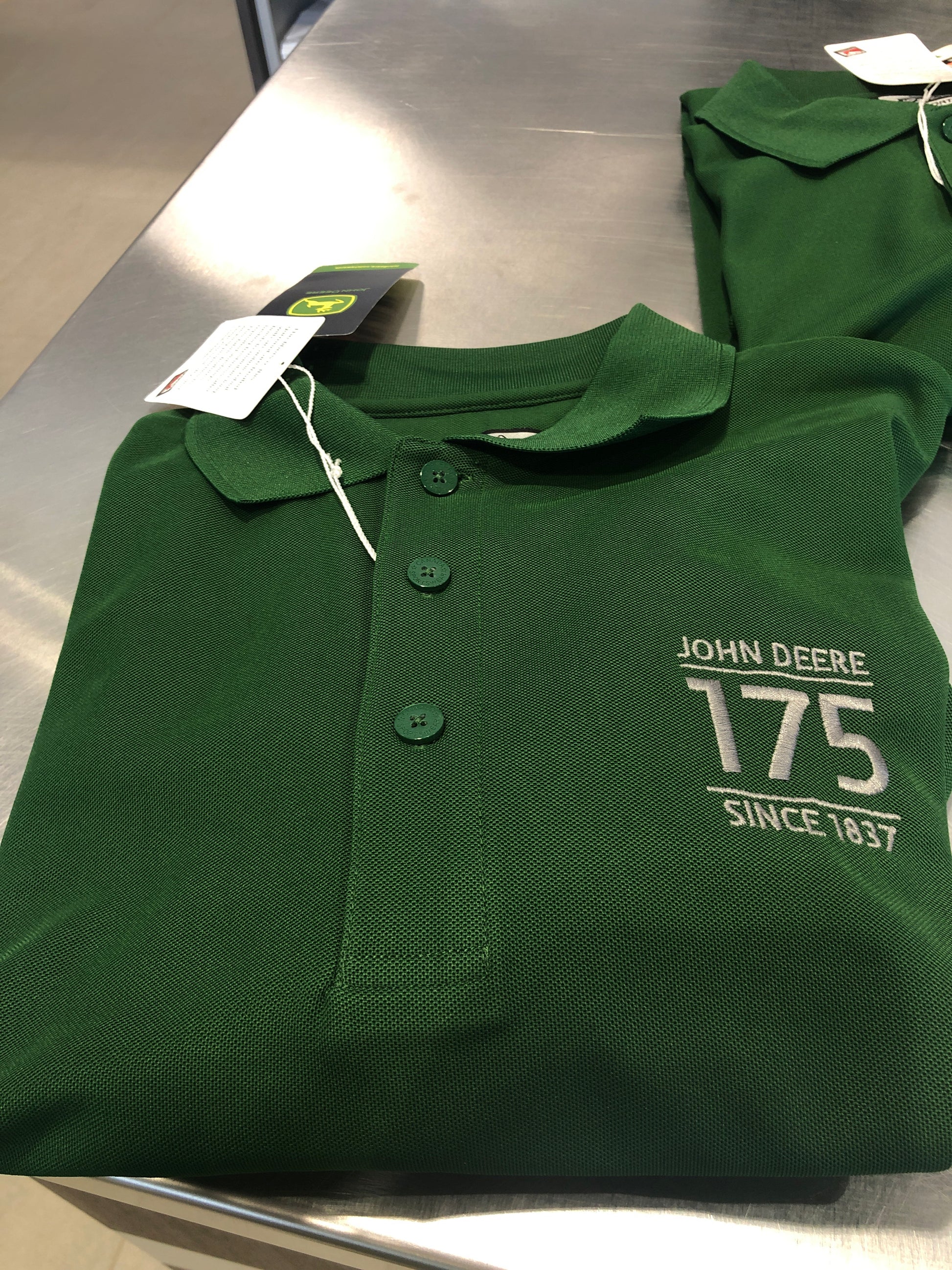 Men's Green John Deere 175th Anniversary Golf Shirt - Nelson Motors & Equipment